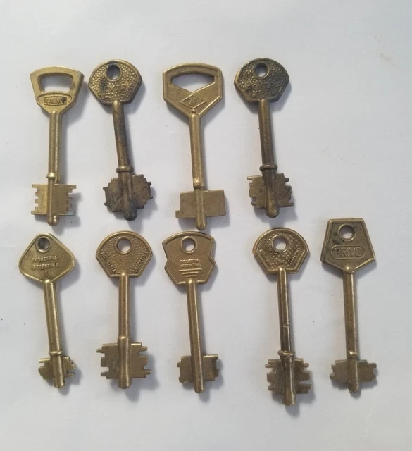 Vintage Lot of 9 Old Skeleton And Variety Keys  Made In Argentina.