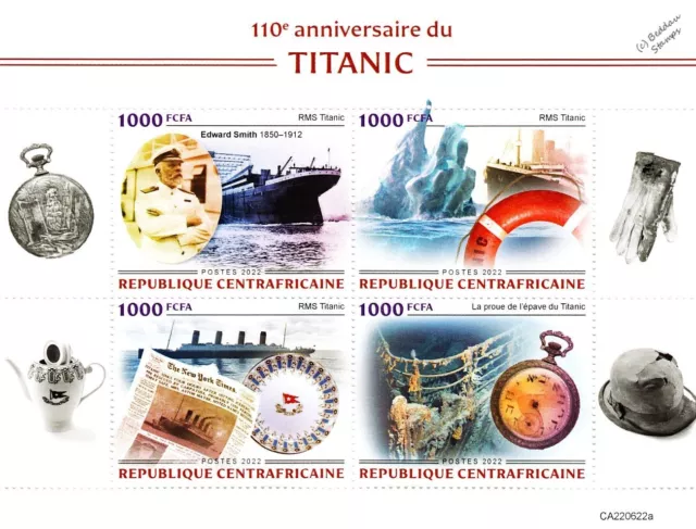 RMS TITANIC White Star Line Ocean Liner Ship Stamp Sheet (2022 Central Africa)