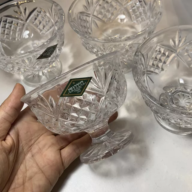 Godinger Shannon Dublin Crystal Ice Cream Bowls / Goblets Set of 4 NEW