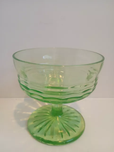 Vintage Anchor Hocking Block Optic Green Depression Glass Uranium Sherbet Cup