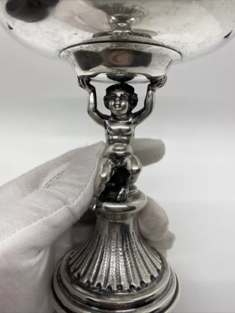 Fine 800 Sterling Silver, German Figural Cupid Candle Stick Holder Cherub 2