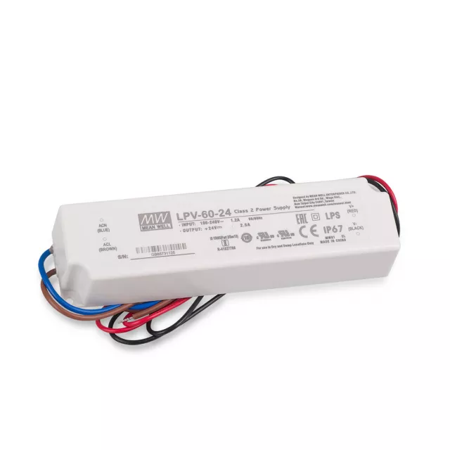 LED Trafo 24V 60W MW  IP67 Mean Well LPV-60-24 SNT 24V/DC/0-2,5A/ 60W IP67