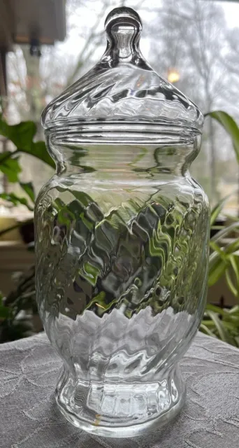 Clear Swirled Glass Apothecary Jar with Glass Lid Candy Drugstore Pharmacy