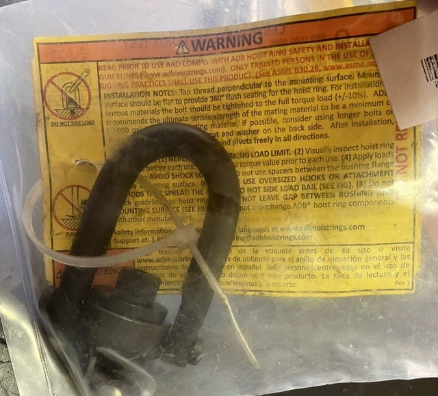 ADB Hoist Ring Part # 23051 - Bolt On 5/16-18 Thread 800 Lb Load Grainger 39RJ26