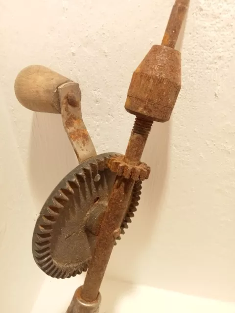 Alte Handbohrmaschine Handbohrer Oldi Bohrmaschine Handgriff aus Holz Vintage