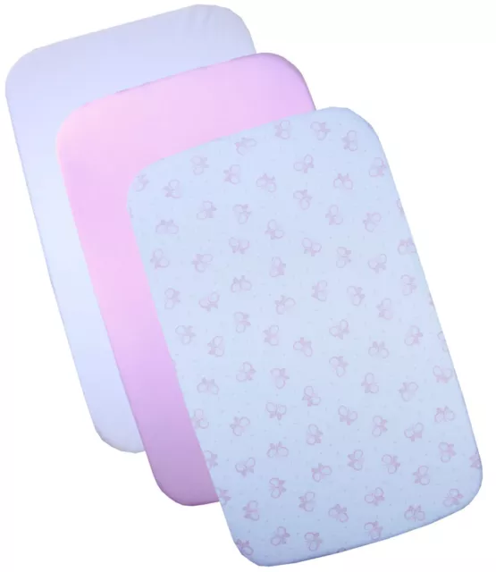 BabyPrem 83 x 50cm Pack of 3 Fitted Next To Me Cotton Sheets Pink Star Butterfly