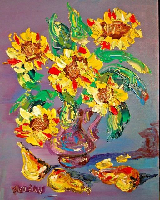 SUNFLOWERS  PAINTING  Abstract Modern CANVAS Original Oil BY M.KAZAV
