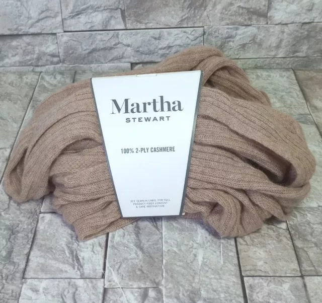 Martha Stewart 100% Cashmere Tan Light Brown Ribbed Infinity Scarf NWT