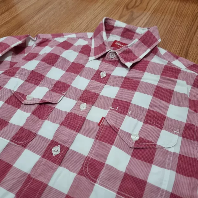 Supreme Mens Red & White Check Cotton Long Sleeve Casual Pocket Shirt M Medium