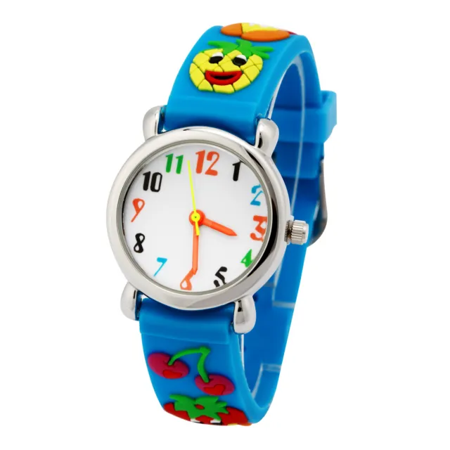 Blue Kids 3D Cartoon Digital Wrist Watches Time Teaching Gift Waterproof Watche