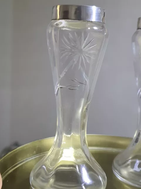 Pair Of Antique Beautiful Glass Vases,Sterling Silver Rim Birmingham Edwardian 2