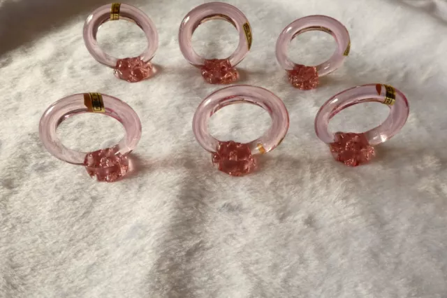 6x Rosa Glas Serviettenringe von vor 1990