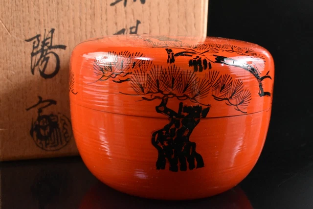 M2374: Japanese Wooden Lacquer ware TEA CADDY Natsume w/box Tea Ceremony