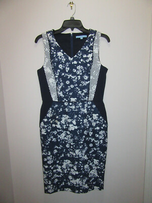 Antonio Melani Lacey Dress Sheath Floral Navy Blue & Ivory Size 6