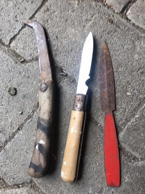 Konvolut Alte Gärtnermesser Okuliermesser HIPPE Gärtnerhippe Baumschule Messer
