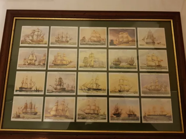 Framed & Glazed Set 25 Players Old Naval Prints of Sail Ships  Cigarette Cards 3