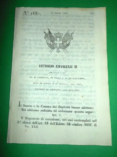 Decreti Regno Sardegna Torino Creazione del Magistrato di Cassazione 1854