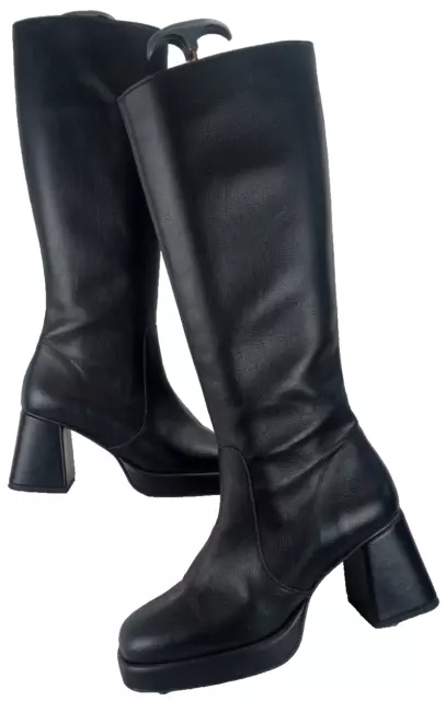 Urban Outfitters Vix Knee High Boots EU 40 UK 7 Black Vegan PU Classic