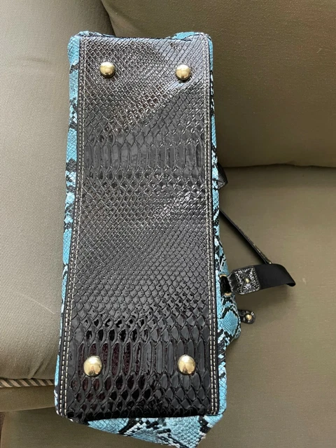 Samantha Brown Python Embossed METRO TOTE in TURQUOISE/ BLACK nwt 9