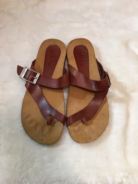 Yokono  Women's Buckle Leather Toe Wrap thong Cork Shoes Sandals Sz 8
