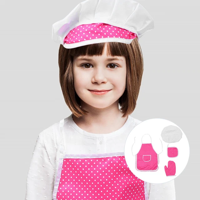 Tuta grembiule bambino cofano ragazze set guanti forno ragazza giocattoli bambini chef tessuto rosa