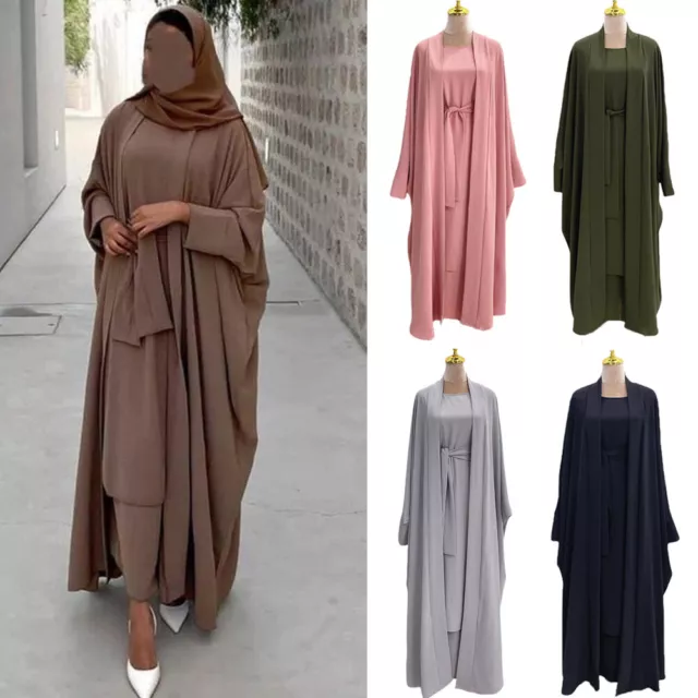 Abaya Open Kaftan Women Muslim Cardigan Long Dress Set Ramadan Robe Robe Gown