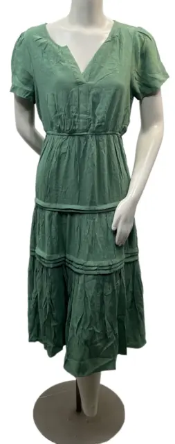 NY Collection Midi Dress Womens size Large Petite PL Green Tiered Lined New