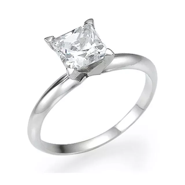 1 Carat F/VS2-SI1 Elegant Diamond Engagement Ring Princess Cut 14K White Gold