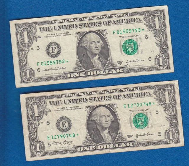 Two  $1  2003          Federal Reserve Note STAR NOTES (2003-A F* & 2003 E-* )