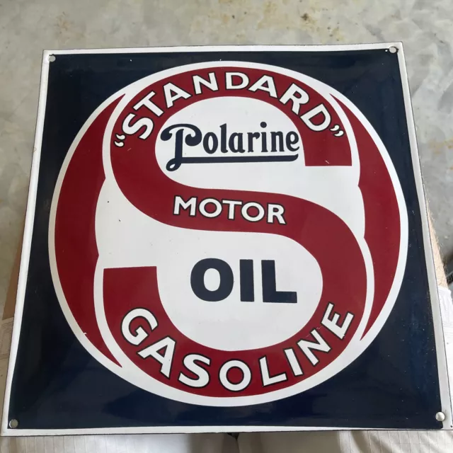 Standard Motor Oil Gasoline Polarine Porcelain Sign Enamel Advertising 12x12