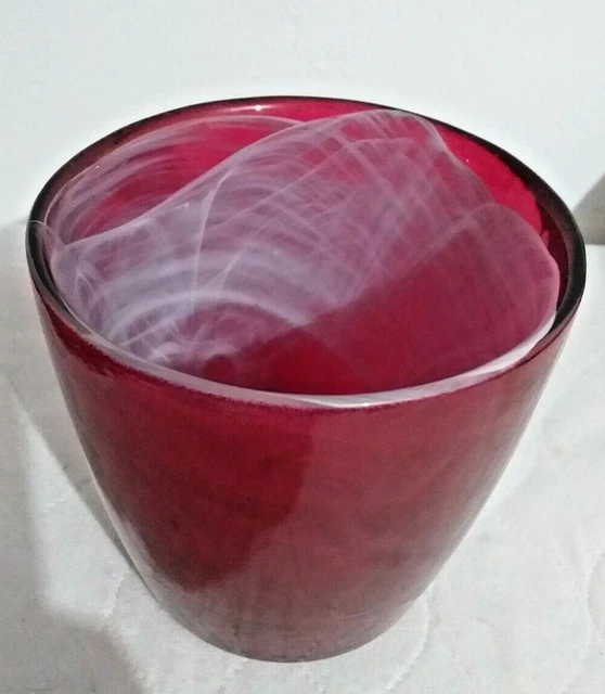 5" Dia 5" High Vintage Red Cranberry Glass Large Heavy Art Glass Exclusive Vase