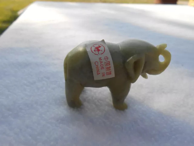 Collectable Chinese Natural Green Jade Hand Carved Elephant Small Statue Gift