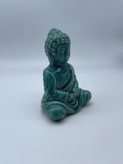 Chinese Green Porcelain Sakyamuni Figurine Sitting Buddha Statue Crackle Glazed 2