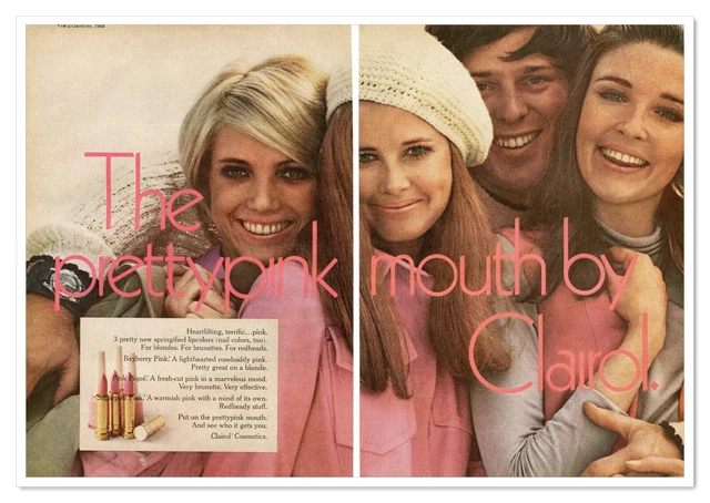 Clairol Cosmetics Lipcolors Pretty Pink Mouth Vintage 1968 2-Page Magazine Ad