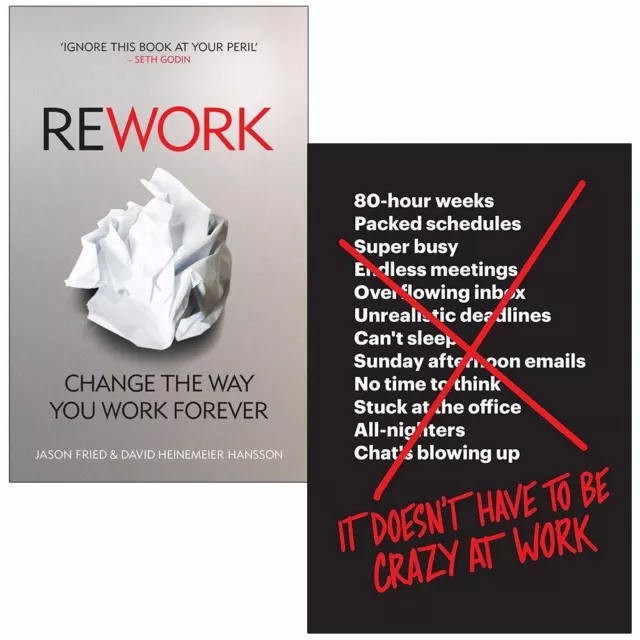 ReWork Jason Fried, It Doesnt Have to Be Crazy at Work 2 Books Set Paperback NEW