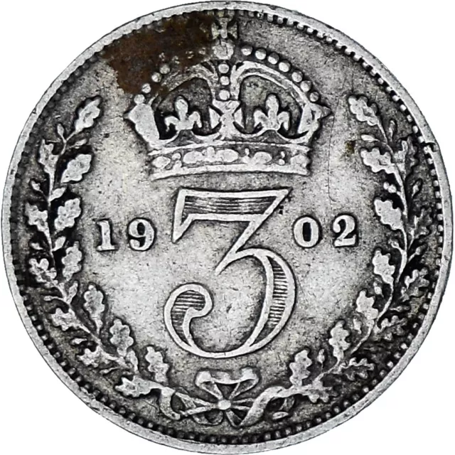 [#849986] Monnaie, Grande-Bretagne, Edward VII, 3 Pence, 1902, TTB, Argent, KM:7 2