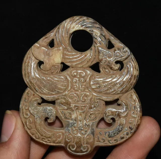 Old Chinese Han Dynasty Natural Hetian Jade Carve Beast Niu Head YuBi Yu Bi