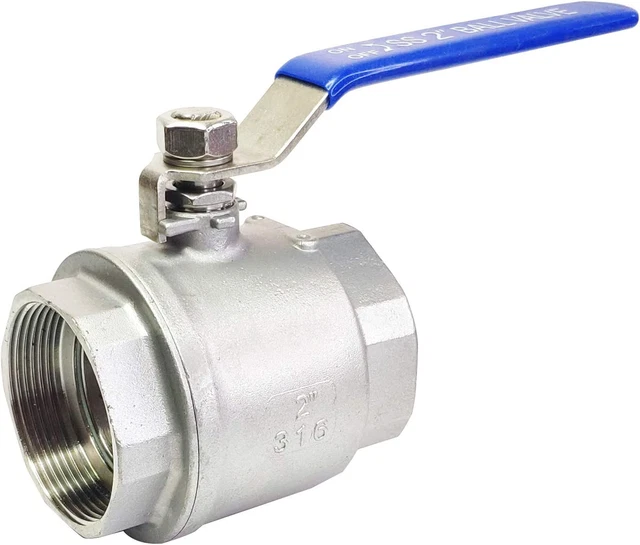 Megairon 316 Stainless Steel 2" Full Port Ball Valve with Blue Vinyl Handle N...
