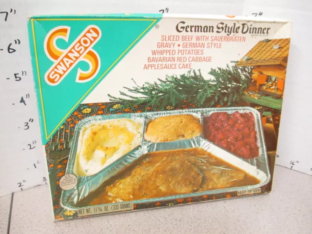 Swanson TV DINNER 1970s GERMAN STYLE beef cabbage cake potato frozen food box