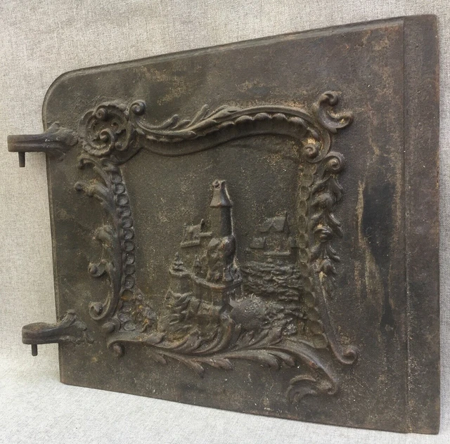 Antique french alsacian cast iron stove door early 1900's castle
