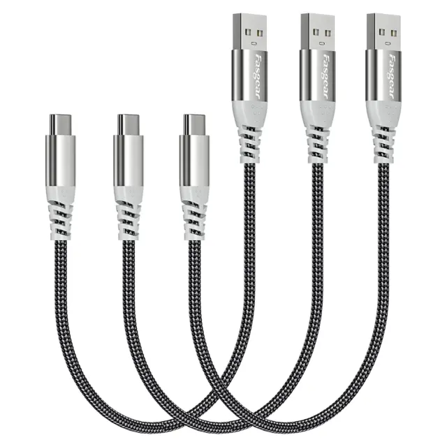 Short USB C Cable 30Cm - 3 Pack Fasgear Fast Charging USB a to Type C Cord Nylon