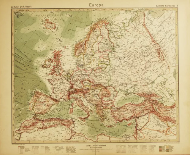 EUROPA Europe - Carta Geografica Originale - Atlante Stieler 1920