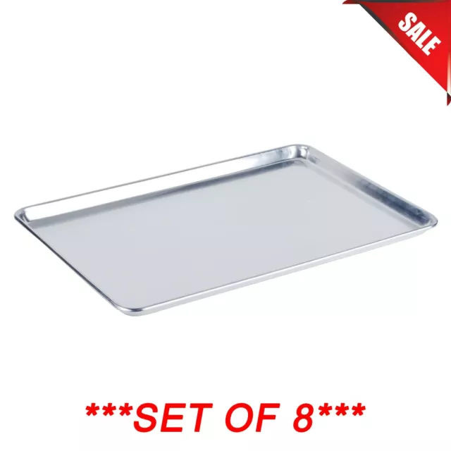 (Set of 8 )Full Size 19 Gauge 18" x 26" Wire in Rim Aluminum Bun Pan / Sheet Pan