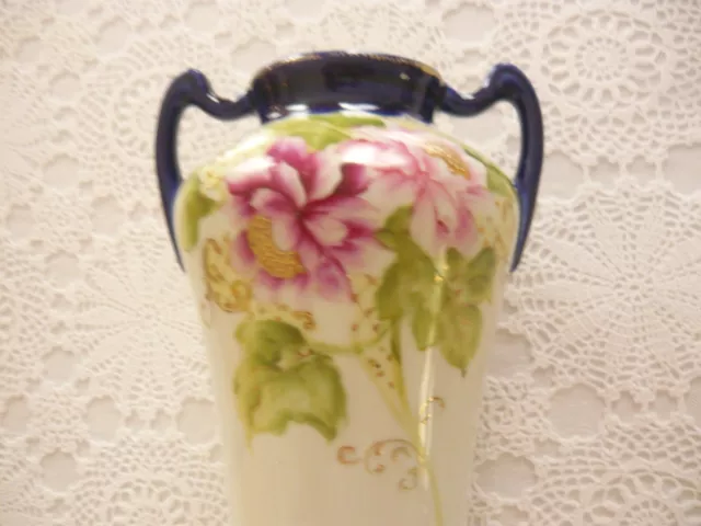 1920'S Hand Painted Japanese Porcelain Vase Colbalt Blue Floral Nippon ? 31Cm 2