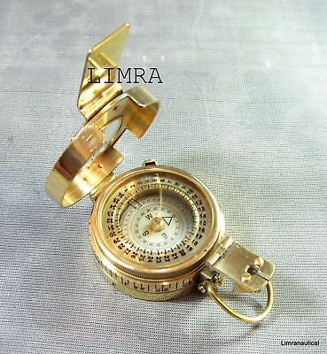 Antique Nautical Brass Military Compass Vintage Collectible Decor Style Gift