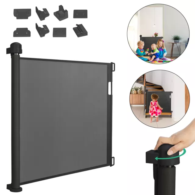 150cm Baby Toddler Safety Stair Gate Retractable Dog Barrier Guard Fence Black