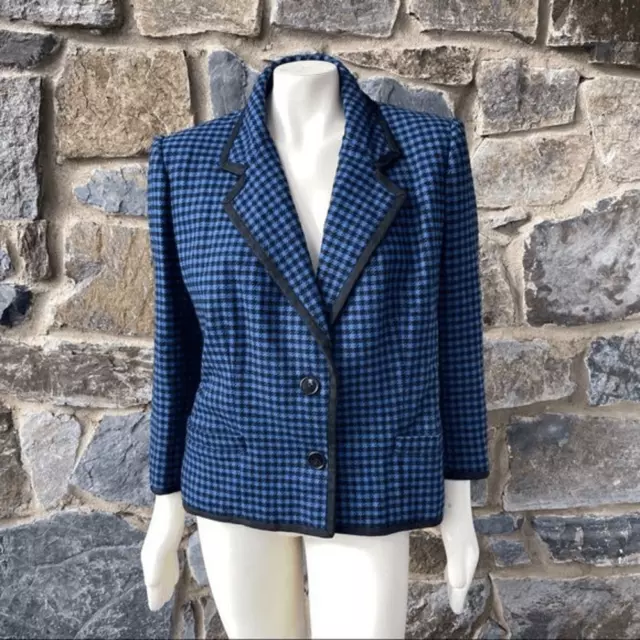 Oscar De La Renta Blue/Black Houndstooth Blazer Size