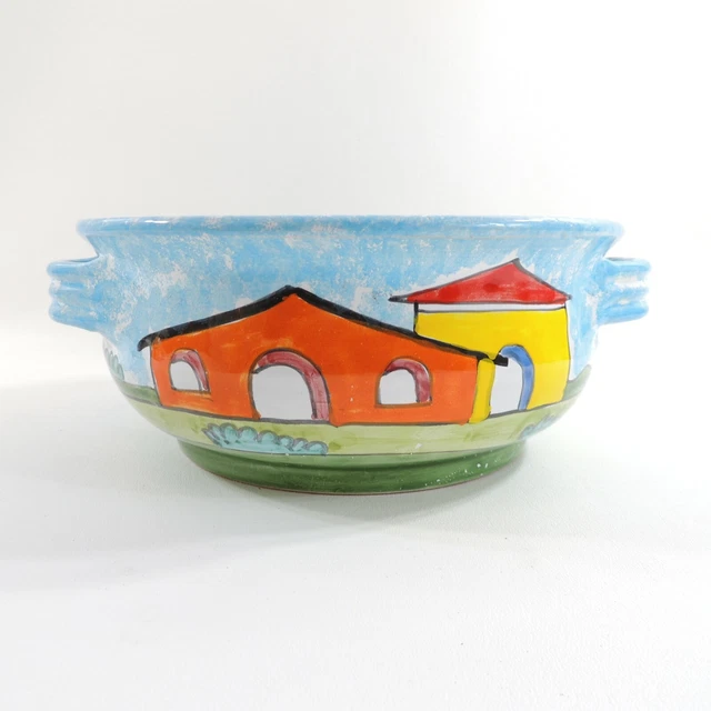 Italian Majolica Handled Pottery SPAGHETTATA Bowl by Nino Parrucca 9 3/4"