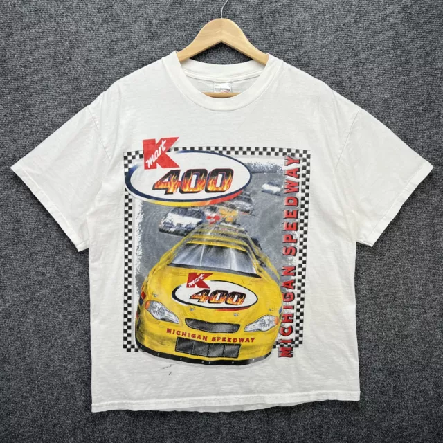 Vintage NASCAR Shirt Mens Large White 90s Racing K Mart Promo AOP Flames Cars