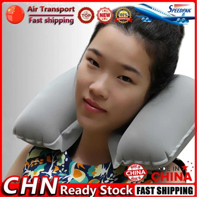 PVC U-Shaped Inflatable Pillows Portable Sleeping Break Neck Pillow (Gray) Fr